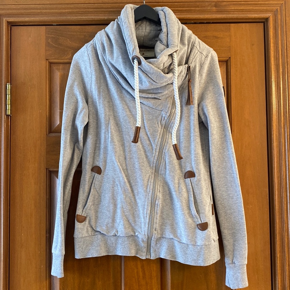 Wanakome Zip Up Sweatshirt with Cowl Neck - Small